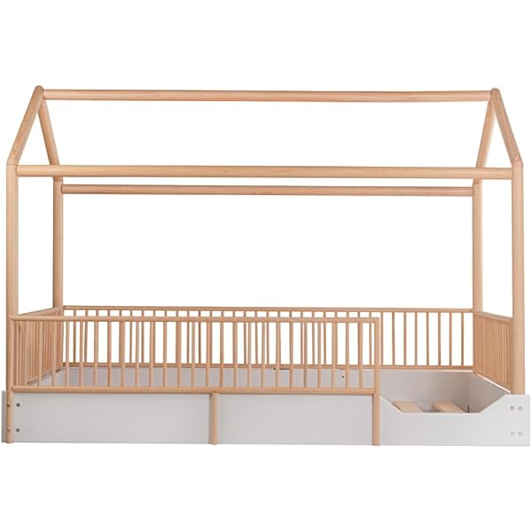 Cama Casa Montessori de Madera con Barandales (Gris Oscuro, Queen (estándar de EE. UU.)) Queen Gris oscuro