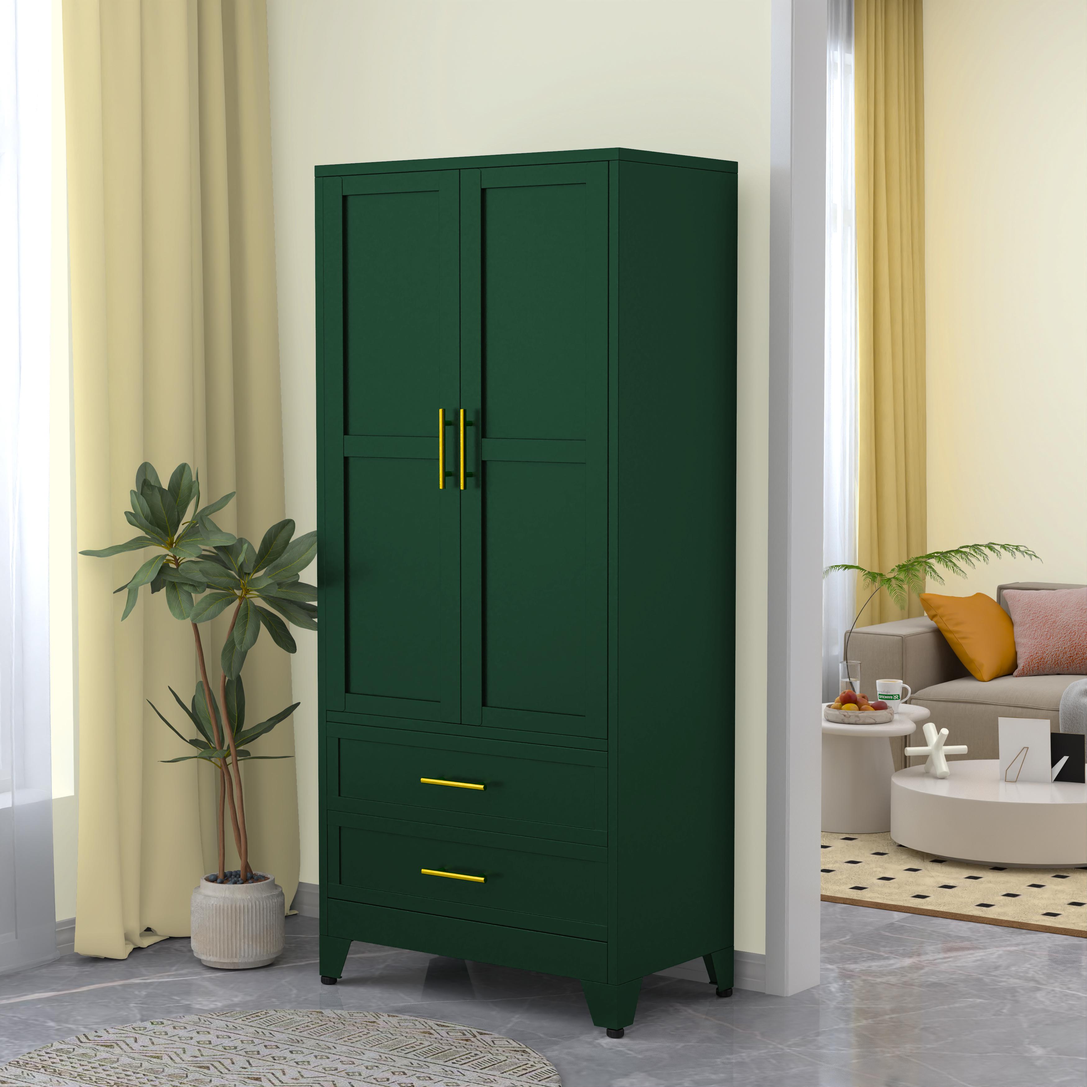 Metal Wardrobe Closet with 2 Doors & 2 Drawers, 71"" Tall Armoire Wardrobe Closet with Hanging Rods and Adjustable Shelf, Steel Wardrobe Storage Cabinet for Bedroom, Large mothersdaygift