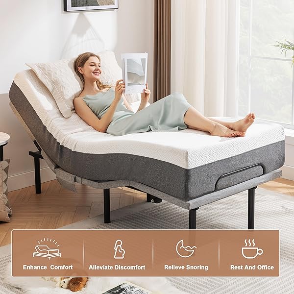 Marco de Cama Ajustable Individual XL, Base de Cama Ajustable con Masaje, Cama eléctrica de Gravedad Cero con Control Remoto inalámbrico, inclinación de Cabeza y pie, Puertos USB duales, Individual Extra Grande Básico