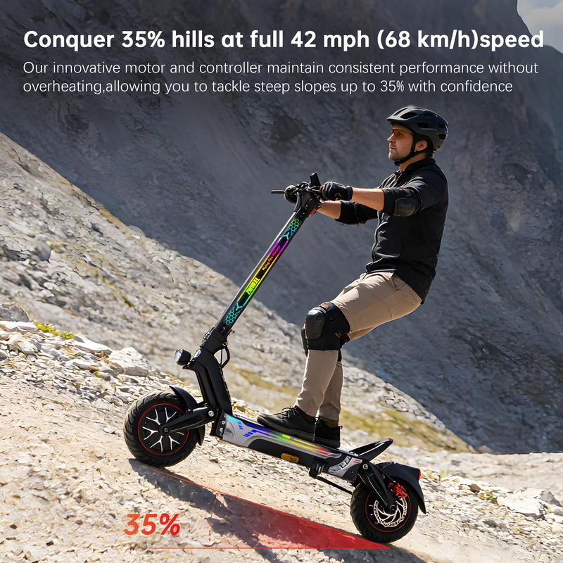 Potente patinete eléctrico Max Pro, autonomía de 80 km, equipado con un motor dual de 4000 W, velocidad de hasta 68 km/h, neumáticos sin cámara de 28 cm, amortiguadores delanteros y traseros, desbloqueo manos libres, protección antirrobo y diseño plegable