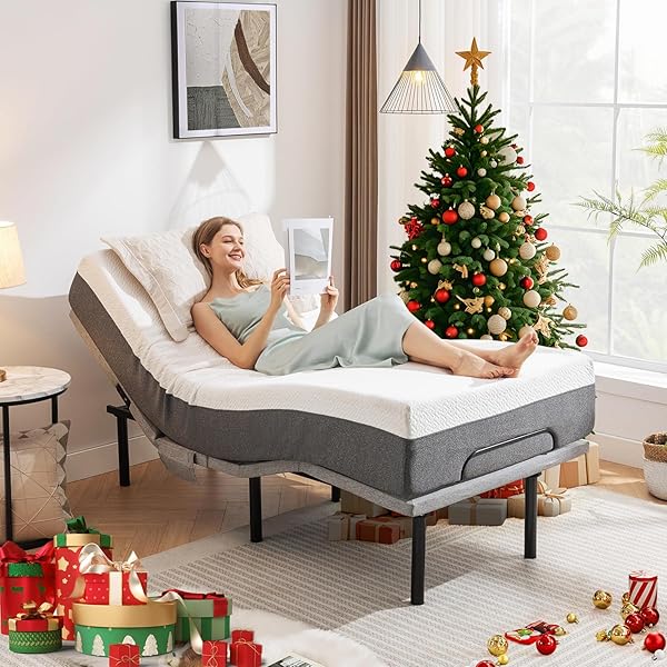 Marco de Cama Ajustable Individual XL, Base de Cama Ajustable con Masaje, Cama eléctrica de Gravedad Cero con Control Remoto inalámbrico, inclinación de Cabeza y pie, Puertos USB duales, Individual Extra Grande Básico