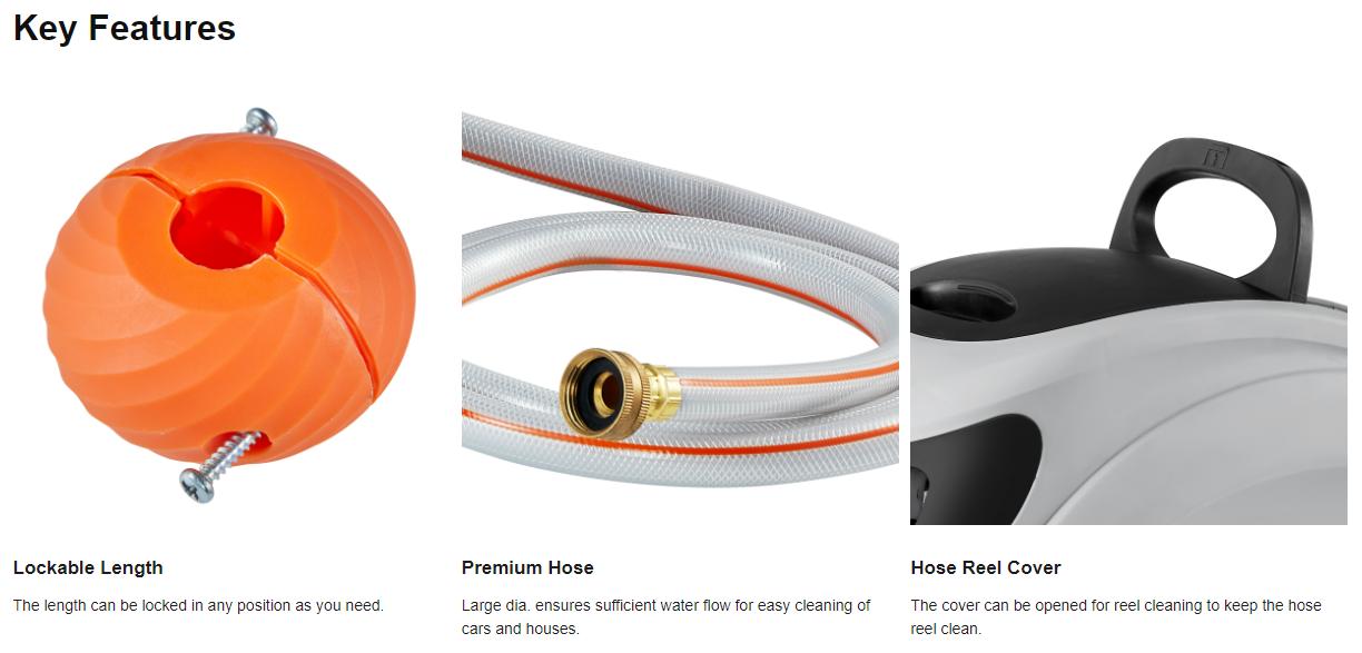 VEVOR Retractable Hose Reel, Max 130 FT / 115 FT / 100FT / 65FT / 84FT Garden Water Hose Reel with 9-Pattern Nozzle, 180&deg; Swivel Bracket Wall-Mounted, Automatic Rewind, Lock at Any Length, with Slow Return System VEVOR Super Brand Day