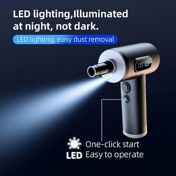 Plumero de aire comprimido, soplador de aire eléctrico portátil inalámbrico de 3 velocidades a 100000 RPM con luz LED, para limpiar teclados y PC, kit de limpieza de aire (sin plumeros de aire enlatados), recargable (negro)