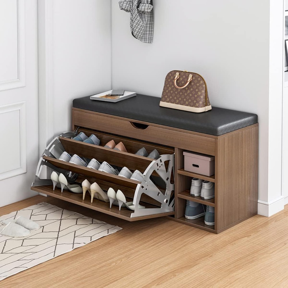 Shoe Rack, for Entryway with Sitting Stool Shoes Storage Cabinet for Entryway Shoes Rack Three-Tier Cabinet Suitable, Shoe Rack
