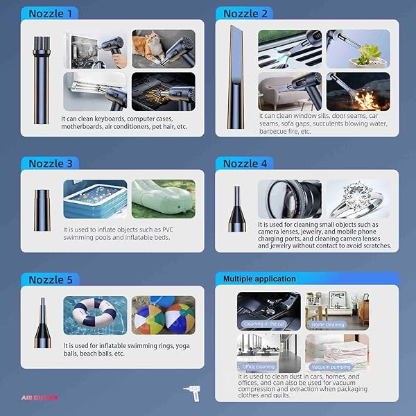Plumero de aire comprimido, soplador de aire eléctrico portátil inalámbrico de 3 velocidades a 100000 RPM con luz LED, para limpiar teclados y PC, kit de limpieza de aire (sin plumeros de aire enlatados), recargable (negro)