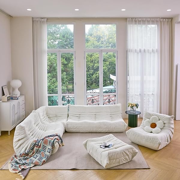 Sofá de tres plazas, sofá de piso de tamaño doble sin brazos de mediados de siglo, sillón de piso de pana suave de primera calidad, sillón decorativo de espuma para sala de estar, dormitorio (lima)