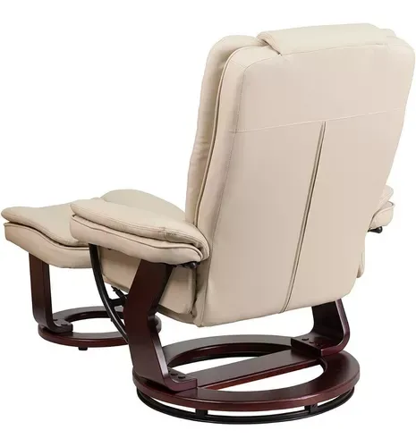 Sillón Reclinable Y Otomano De Cuero Beige Flash