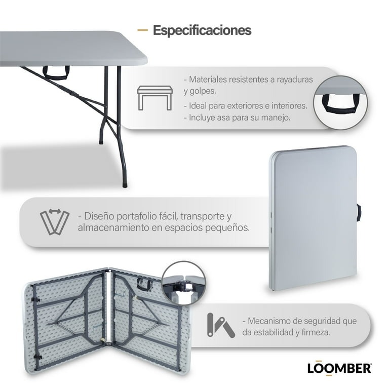 Mesa Plegable LOOMBER Blanca 180 centímetros Set de 2 piezas