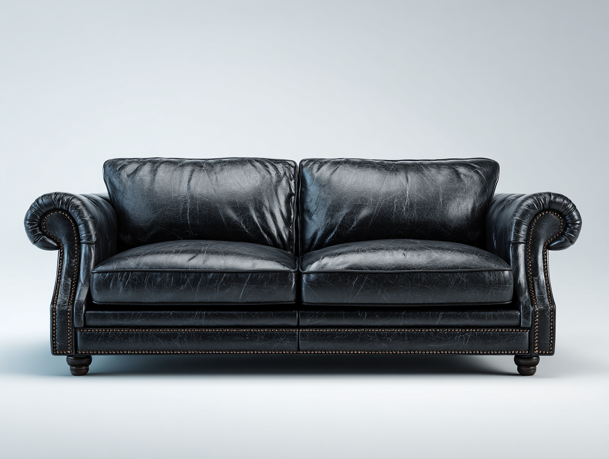 Divano a due posti-pelle-180x92x89 cm-nero-stile classico- Loftmynest