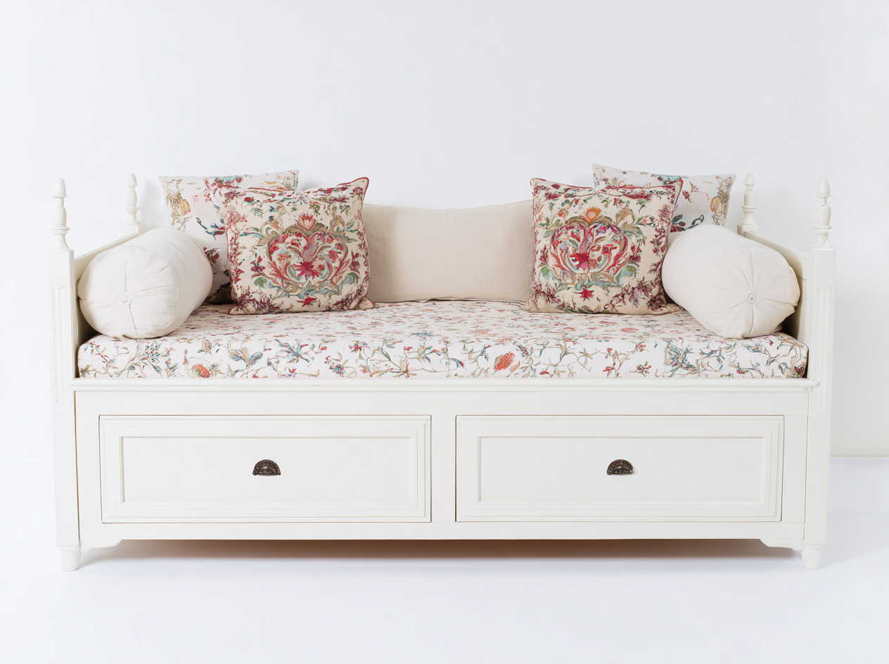 Divano letto-legno-tessuto-190x80x85 cm-bianco-multicolore-design classico- Loftmynest