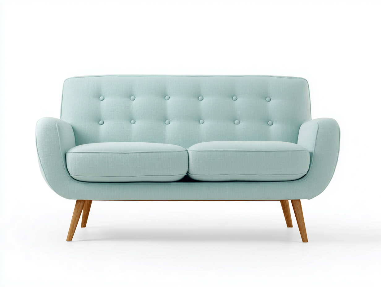 Divano a due posti-tessuto-legno-150x82x85 cm-azzurro chiaro-design moderno- Loftmynest