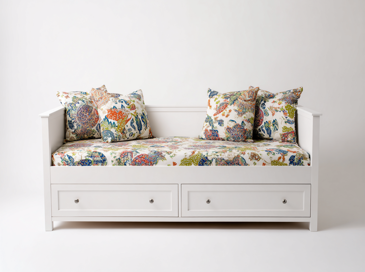 Divano letto-legno-tessuto-202x92x91 cm-bianco-multicolore-design classico- Loftmynest