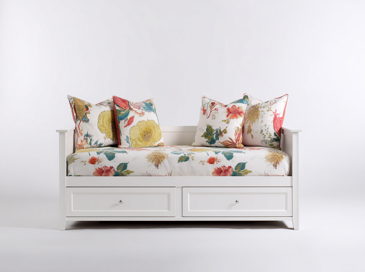 Divano letto-legno-tessuto-205x95x93 cm-bianco-multicolore-design classico- Loftmynest