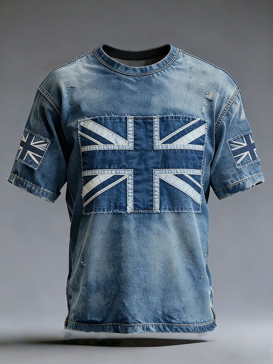 Men's Vintage UK Flag Art Printed Short Sleeve T-shirt