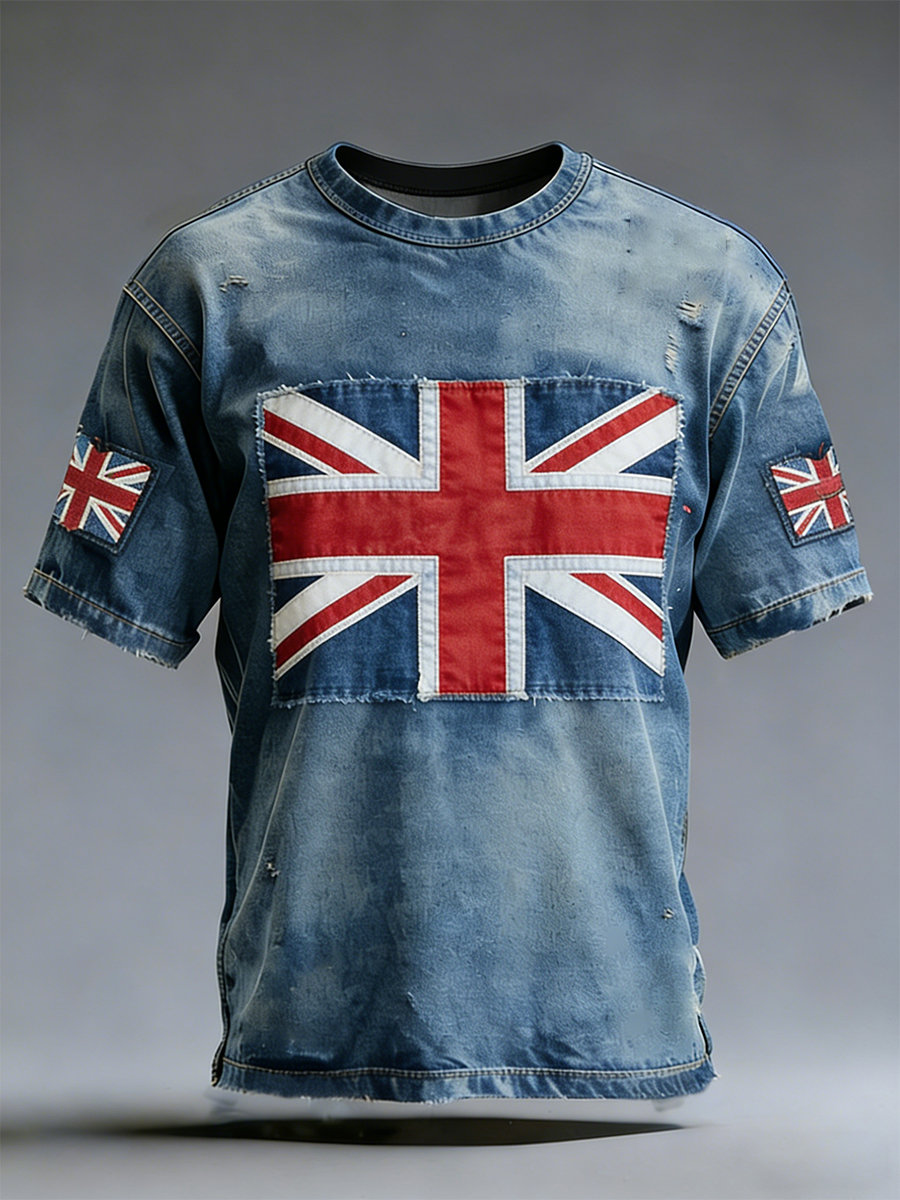 Men's Vintage UK Flag Art Printed Short Sleeve T-shirt