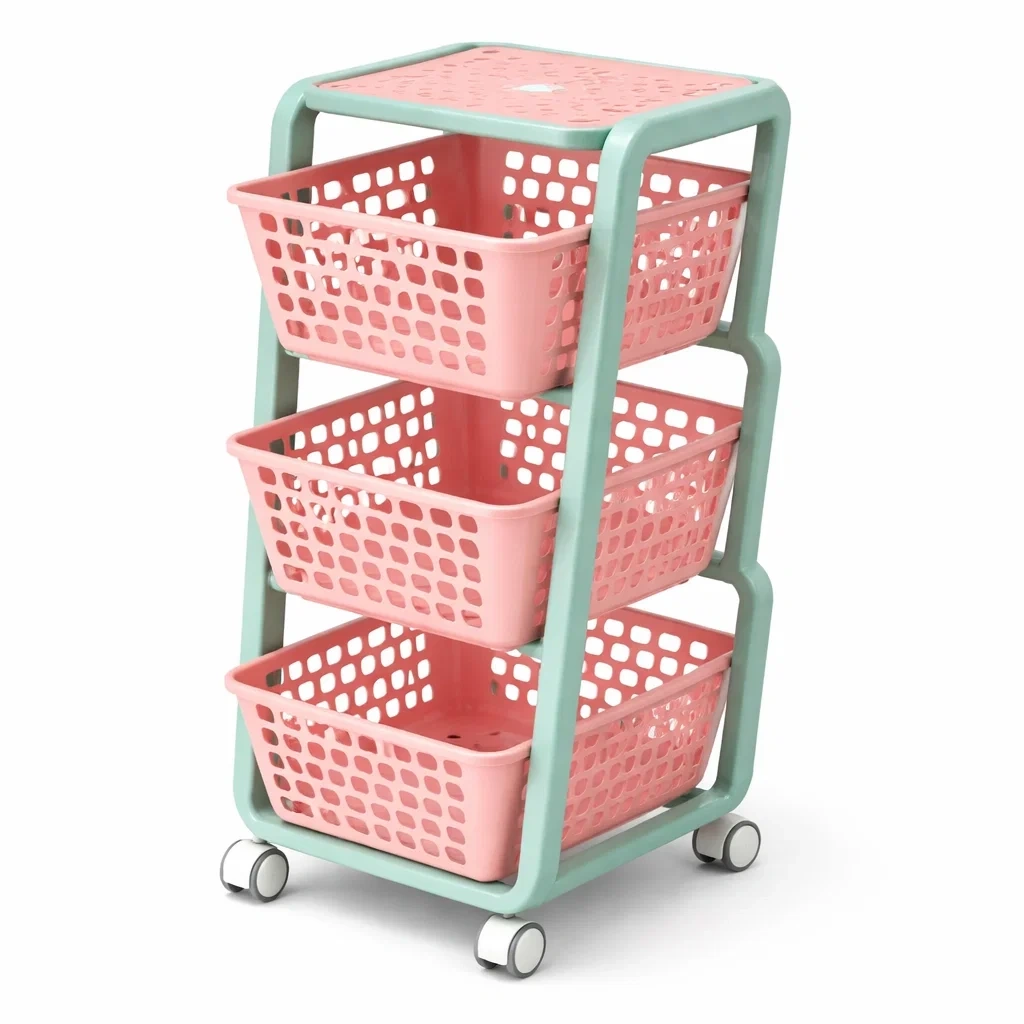 Carrello Portaoggetti 3 Livelli in Plastica Rosa con Ruote-AlloyAbode