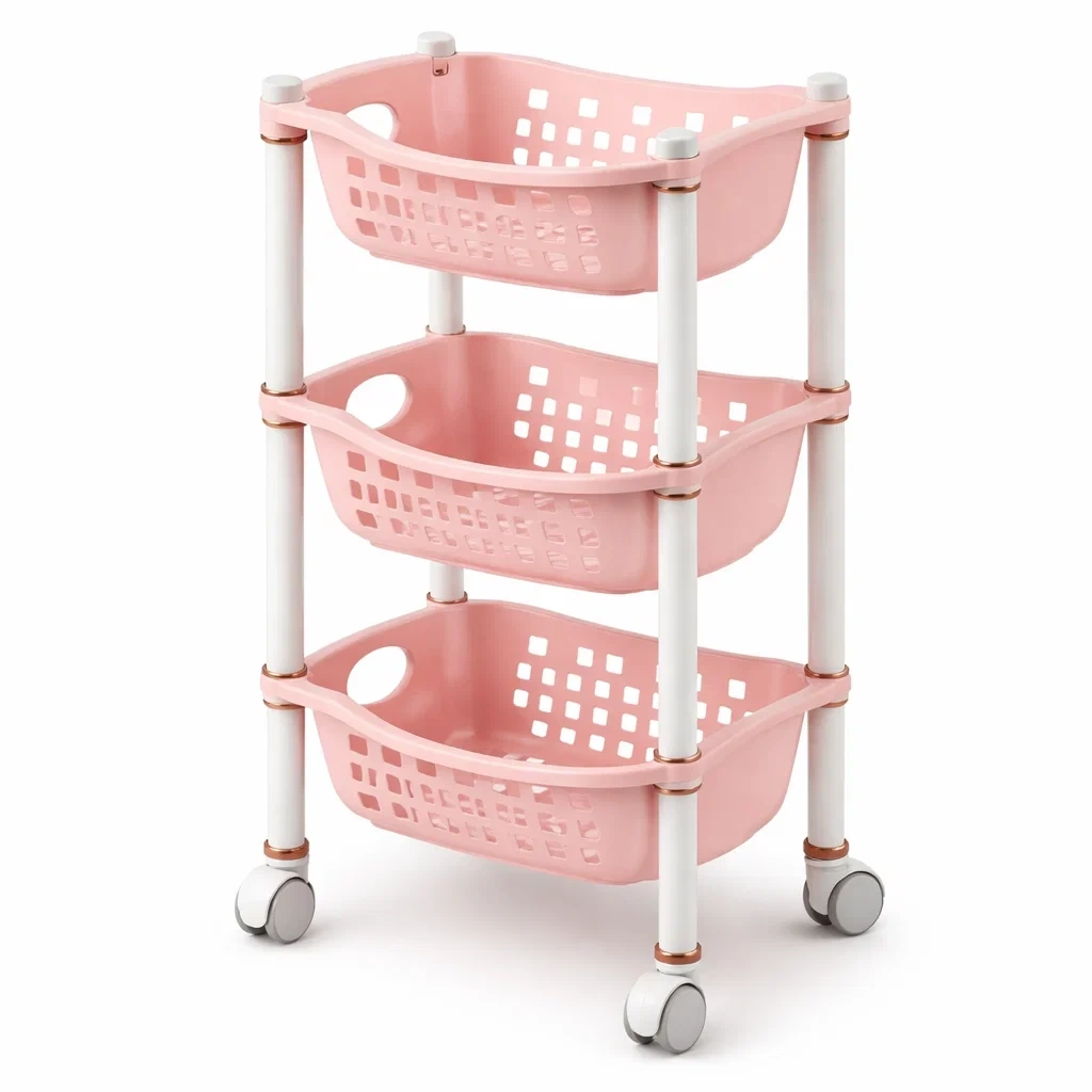 Carrello Verticale 3 Livelli in Plastica Rosa e Bianco-AlloyAbode