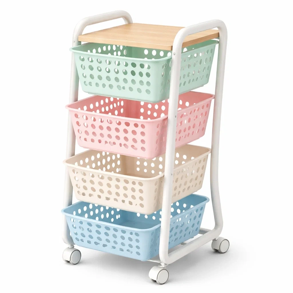 Carrello Portaoggetti 4 Livelli Multicolore con Piano in Legno-AlloyAbode