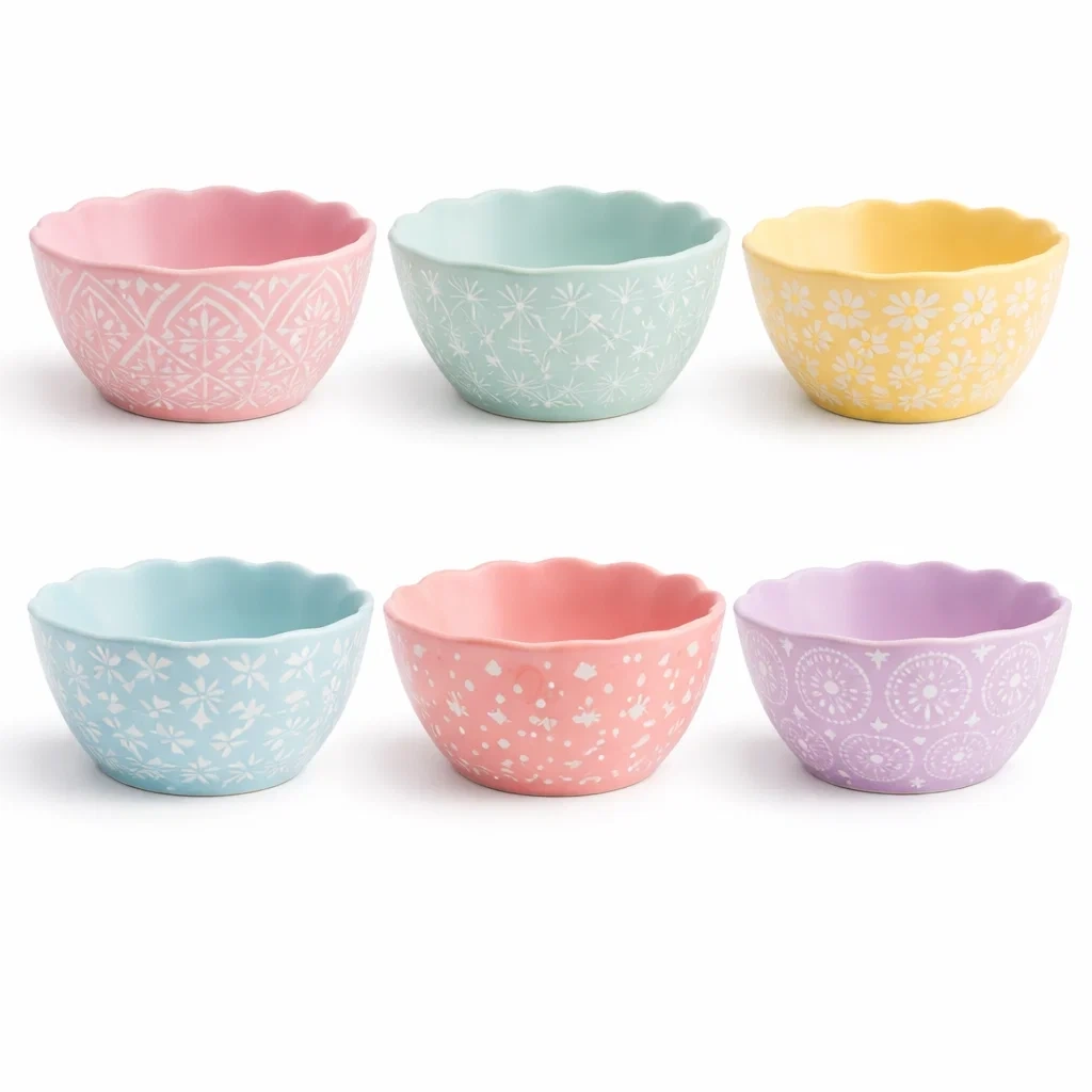 Ciotole Decorative in Ceramica Pastello con Bordo Ondulato-AlloyAbode