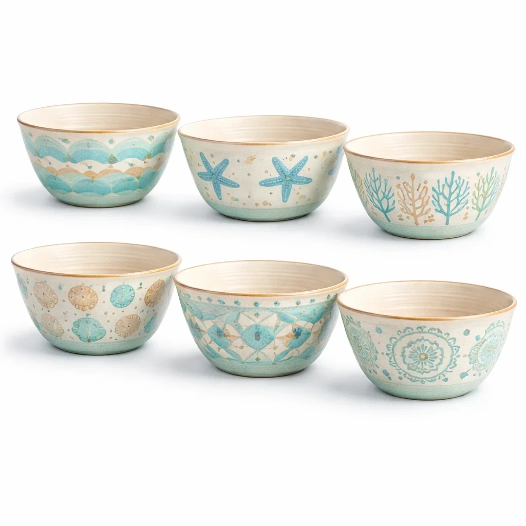 Set Ciotole in Ceramica Stile Marino Azzurro-AlloyAbode