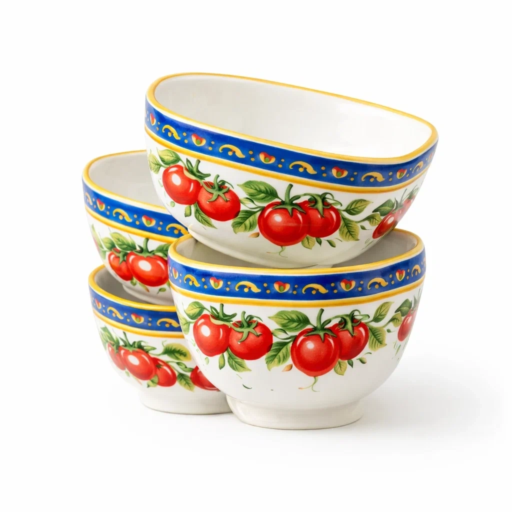 Set Ciotole in Ceramica Decorate con Pomodori-AlloyAbode