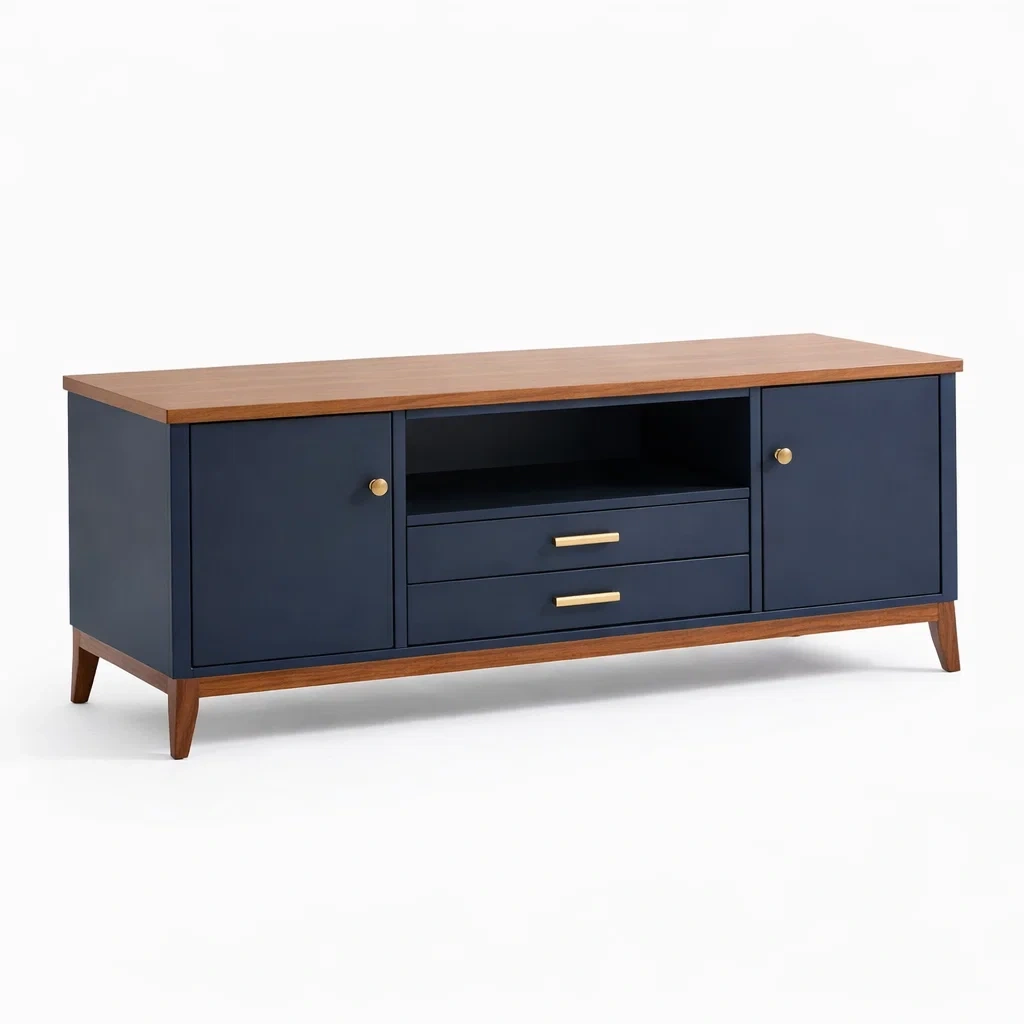 Mobile TV Moderno in Legno Blu con Ante e Cassetti-AlloyAbode