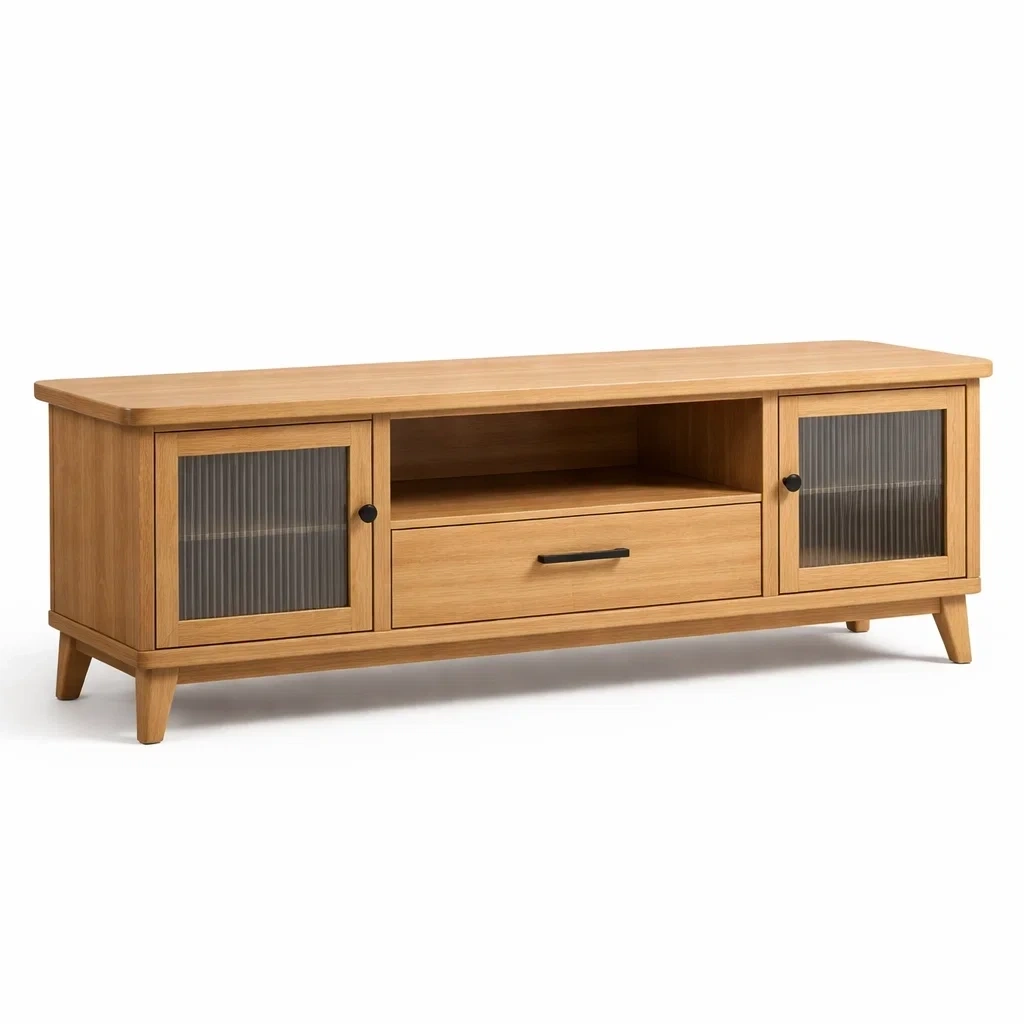 Mobile TV in Legno Naturale con Ante Scorrevoli-AlloyAbode