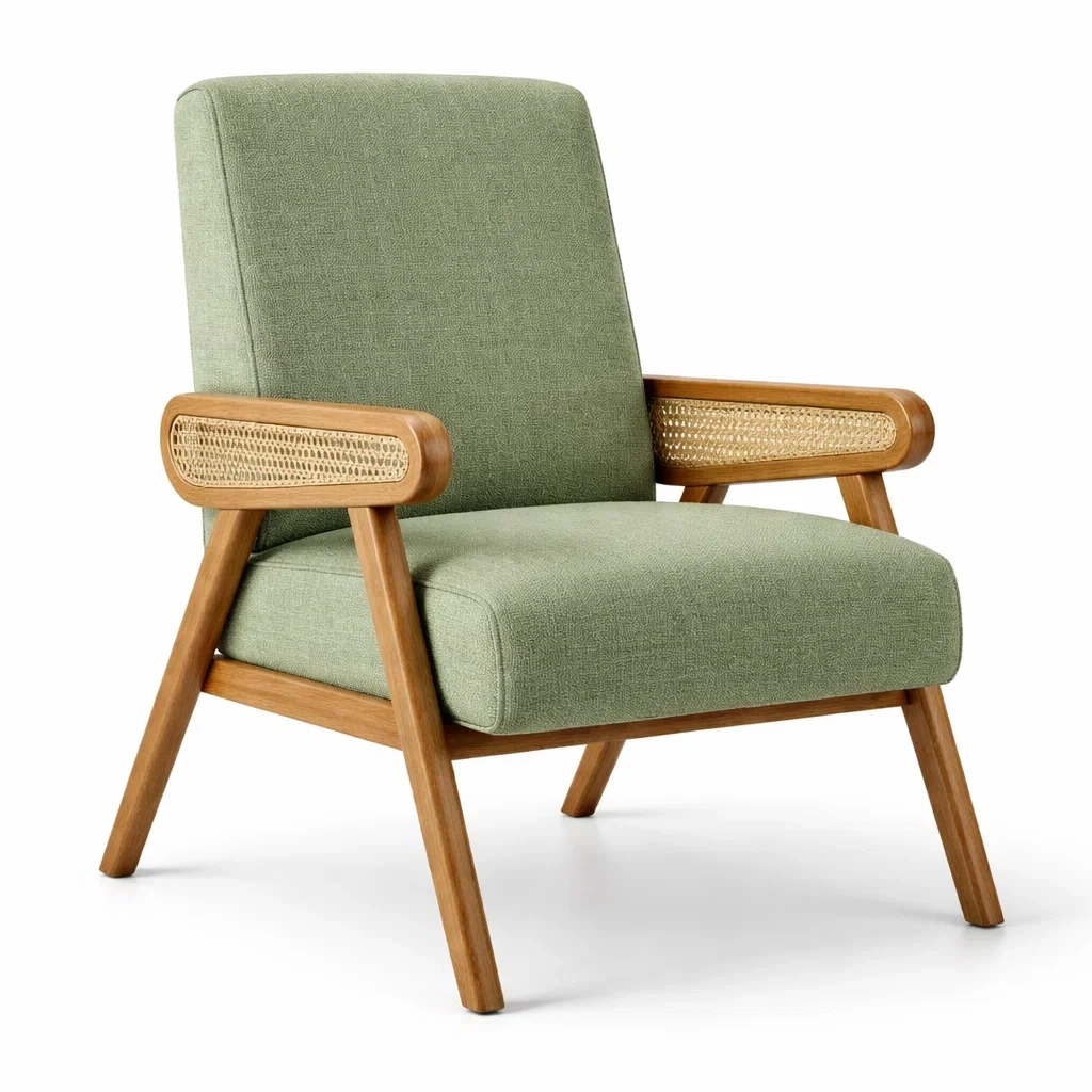 Poltrona Moderna in Tessuto Verde con Braccioli in Legno-AlloyAbode