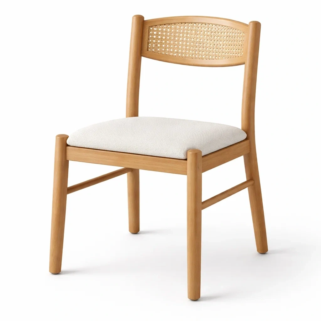 Sedia Imbottita in Legno con Schienale in Rattan-AlloyAbode