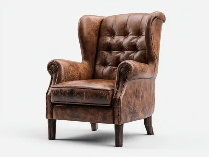 Fauteuil à oreilles - Cuir-Bois - 87x95x109 cm - Marron vintage - Style classique-Casagohome