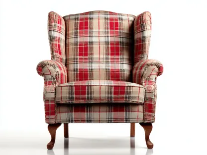 Fauteuil à oreilles - Tissu-Bois - 91x99x113 cm - Rouge-Beige-Gris - Style classique-Casagohome