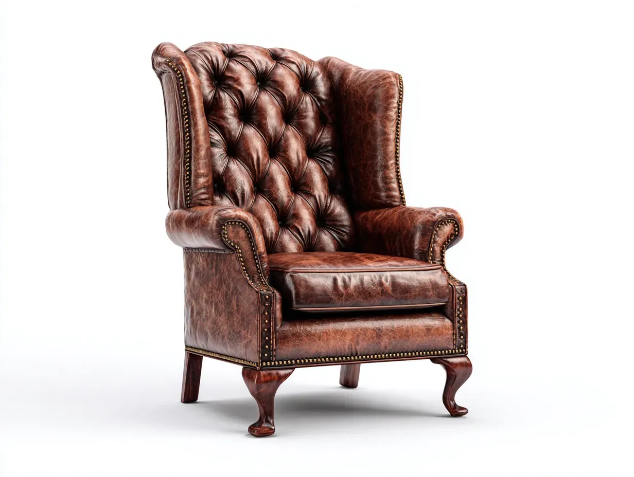 Fauteuil à oreilles - Cuir-Bois - 86x94x108 cm - Marron foncé - Style classique-Casagohome