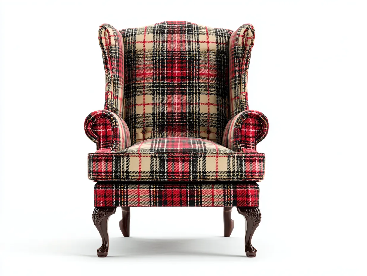 Fauteuil à oreilles - Tissu-Bois - 89x97x111 cm - Rouge beige noir - Style classique-Casagohome
