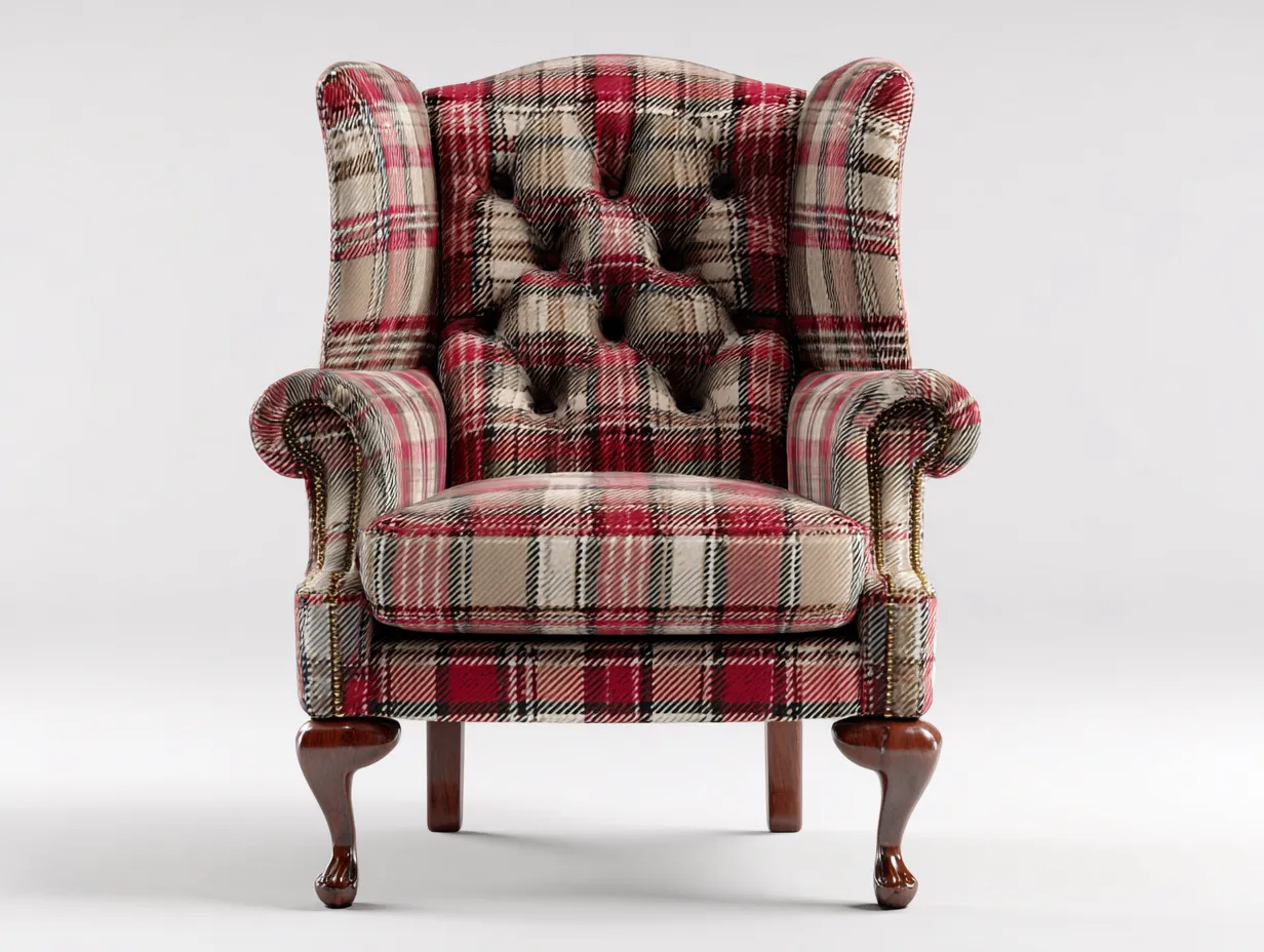 Fauteuil à oreilles - Tissu-Bois - 92x100x114 cm - Rouge-Beige-Noir - Style classique-Casagohome