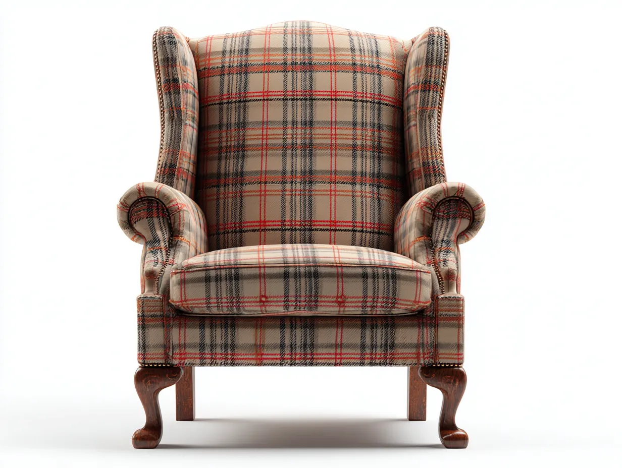 Fauteuil à oreilles - Tissu-Bois - 90x98x112 cm - Rouge-Beige-Gris - Style classique-Casagohome