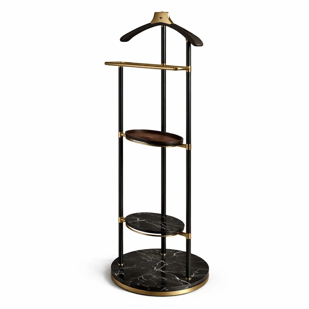 Appendiabiti di Lusso con Base in Marmo Nero e Metallo Oro-SilkSettle