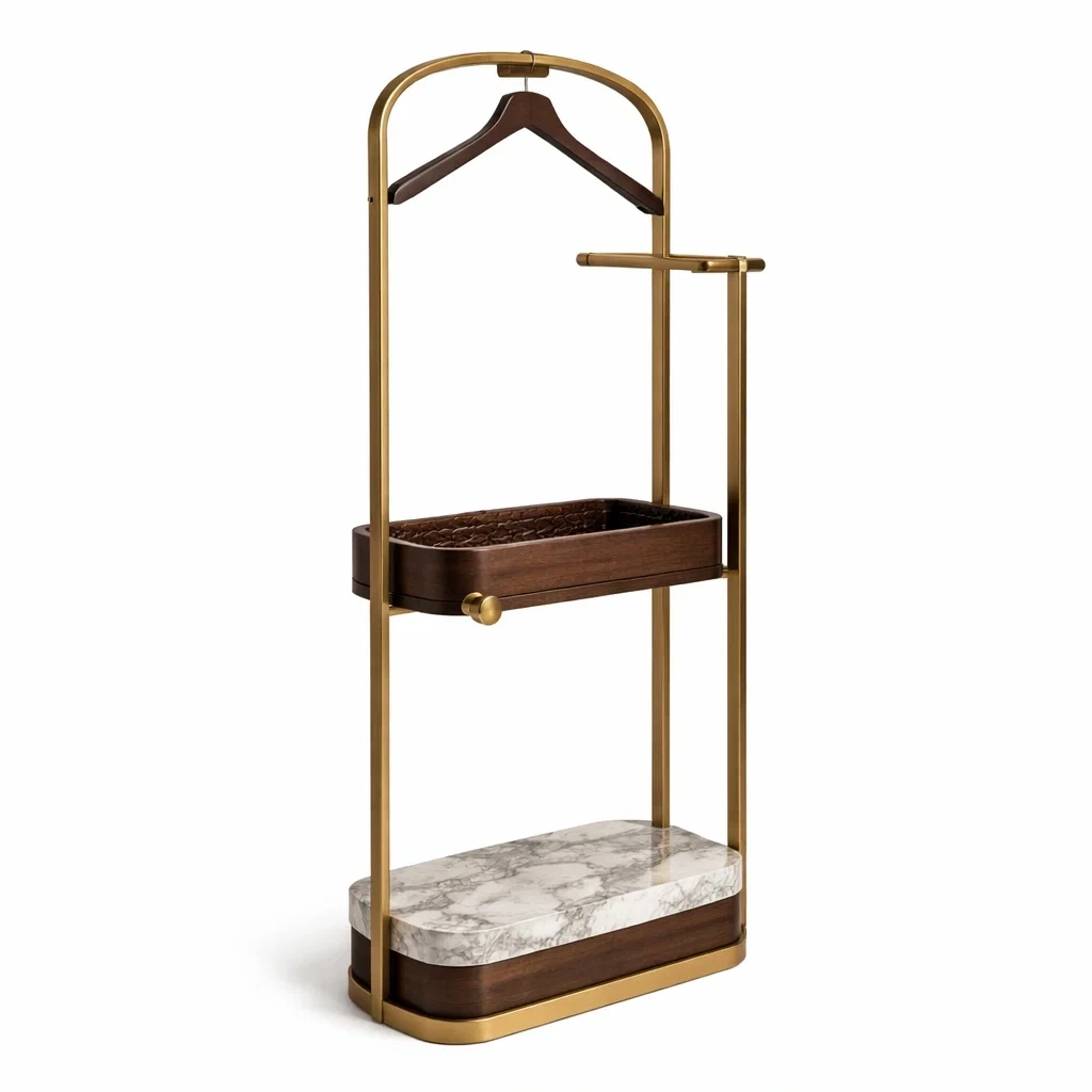 Appendiabiti con Struttura Dorata e Ripiano in Marmo Bianco-SilkSettle