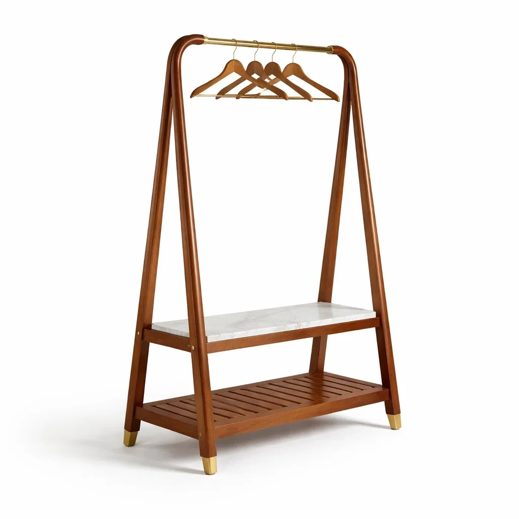 Appendiabiti in Legno Massello con Piano in Marmo Bianco-SilkSettle