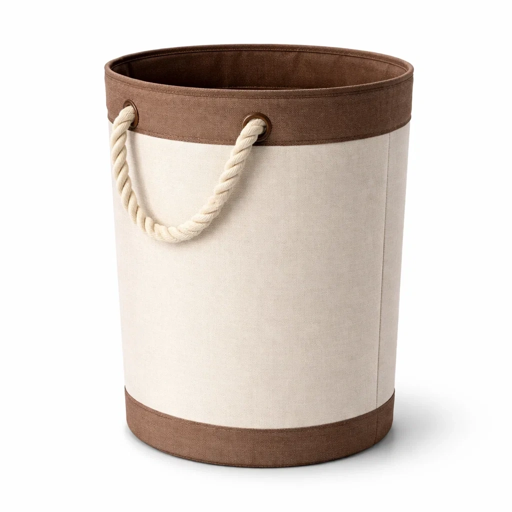 Cesto Portaoggetti in Tessuto Beige con Manici in Corda-SilkSettle