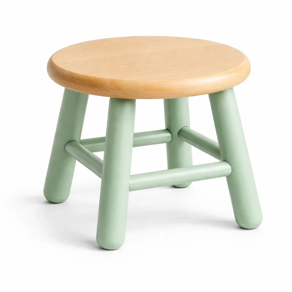 Sgabello basso in legno con gambe verde chiaro-SilkSettle