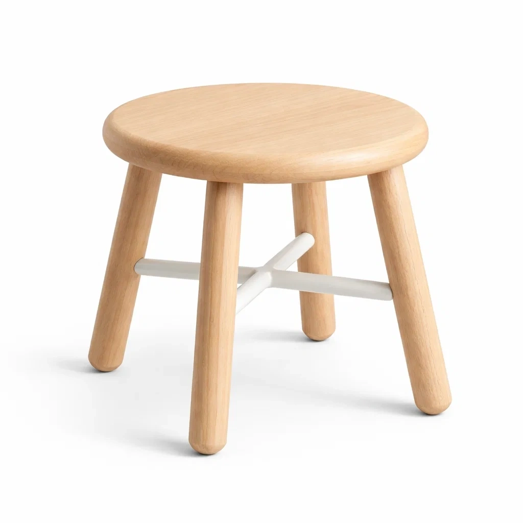 Sgabello rotondo in legno naturale con supporto incrociato-SilkSettle
