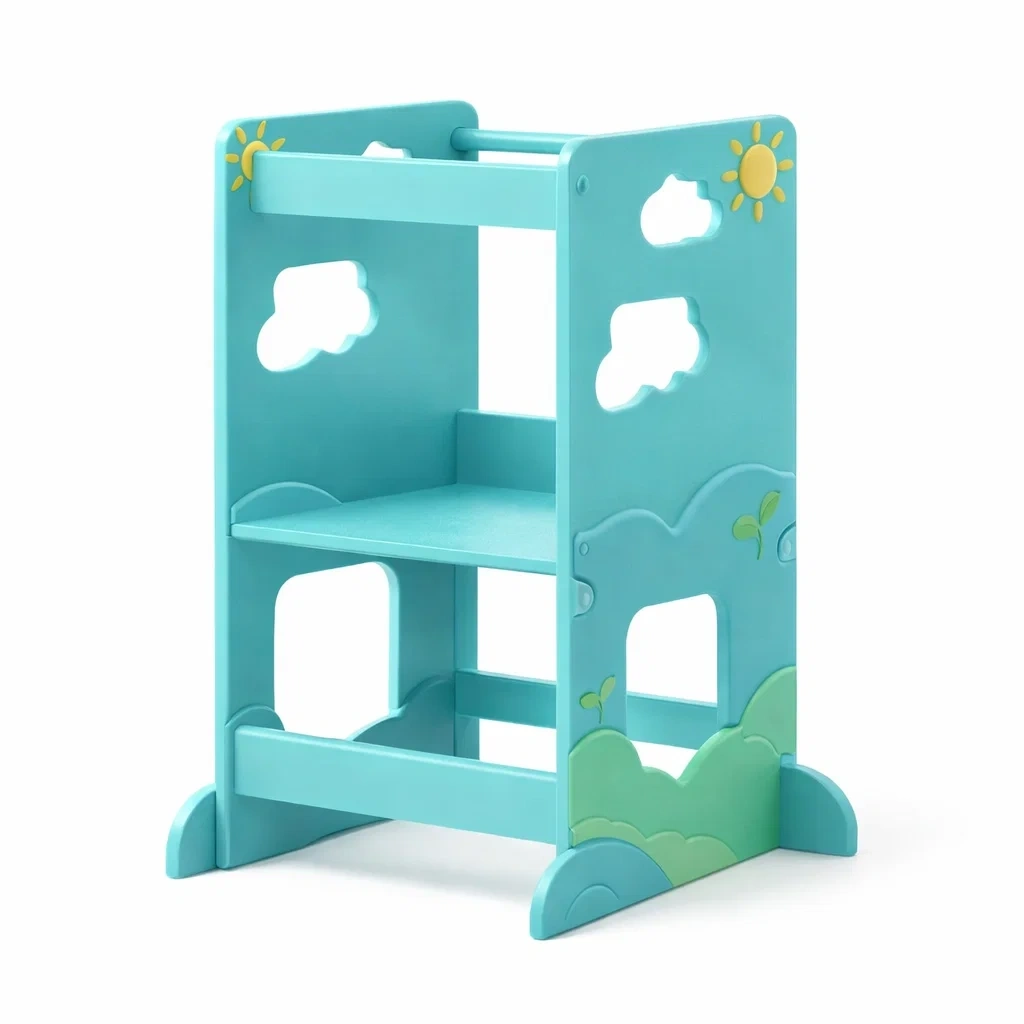 Torre di Apprendimento per Bambini in Legno Colore Turchese-SilkSettle