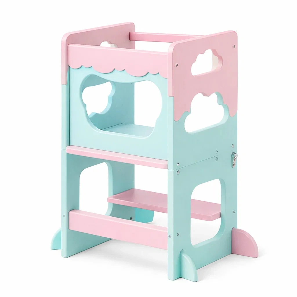 Torre Montessori per Bambini in Legno Colore Azzurro Chiaro-SilkSettle