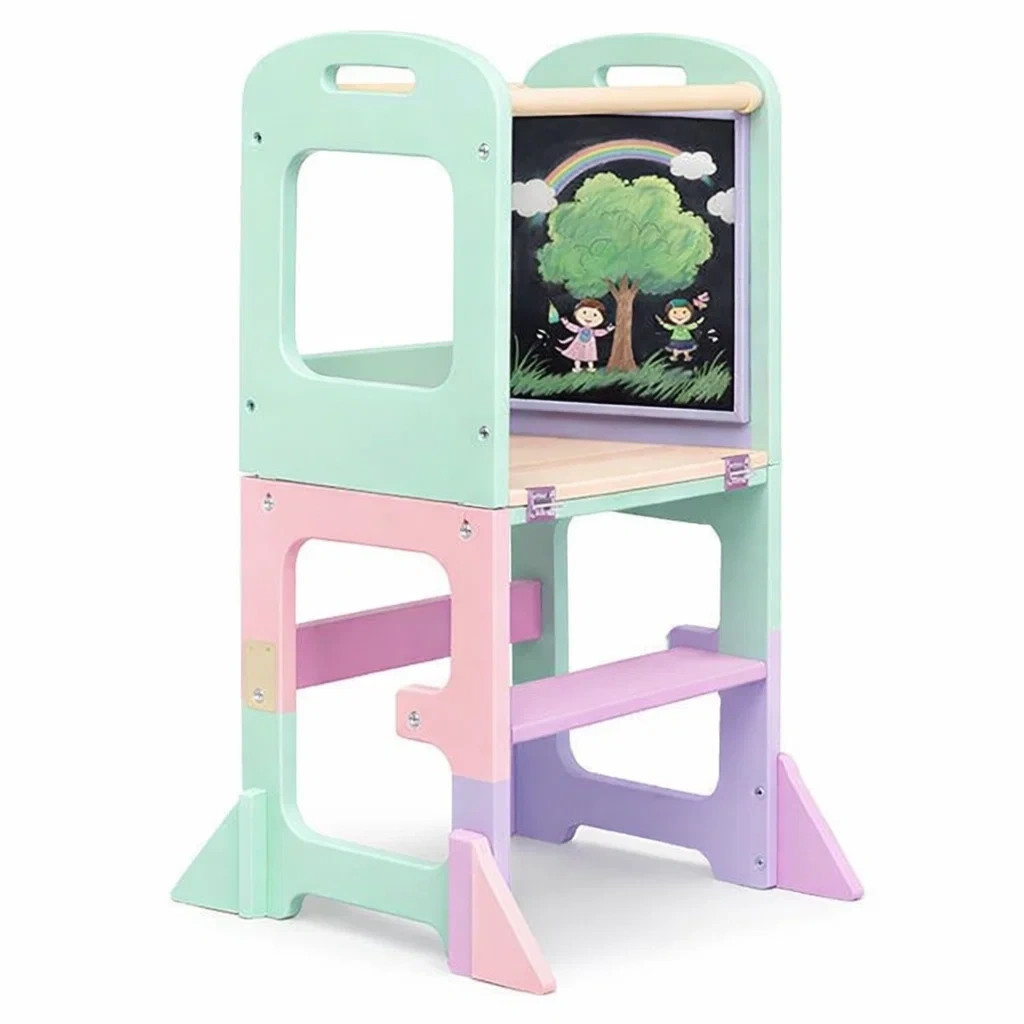 Torre Educativa per Bambini con Lavagna Colore Verde Menta-SilkSettle