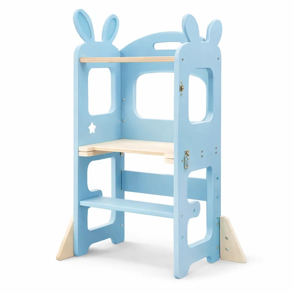 Torre di Apprendimento Montessori in Legno Colore Azzurro-SilkSettle