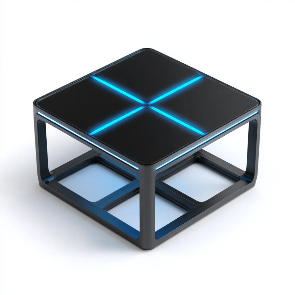 Table basse design moderne - 80x80x40 cm - Verre trempé/Aluminium - Éclairage LED intégré - Noir/Bleu