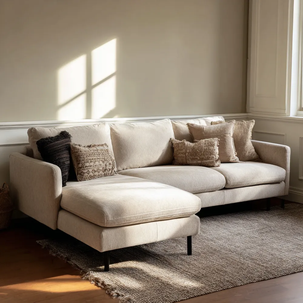 Canapé d'angle en tissu 250x160x85 cm - Beige - Design moderne et confortable