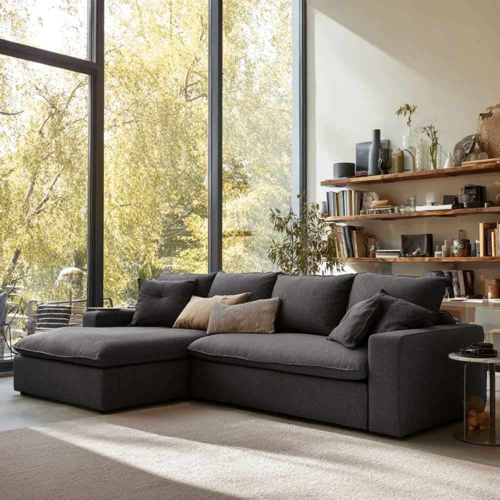 Canapé d'angle en tissu 290x160x85 cm – Gris Foncé – Design Moderne