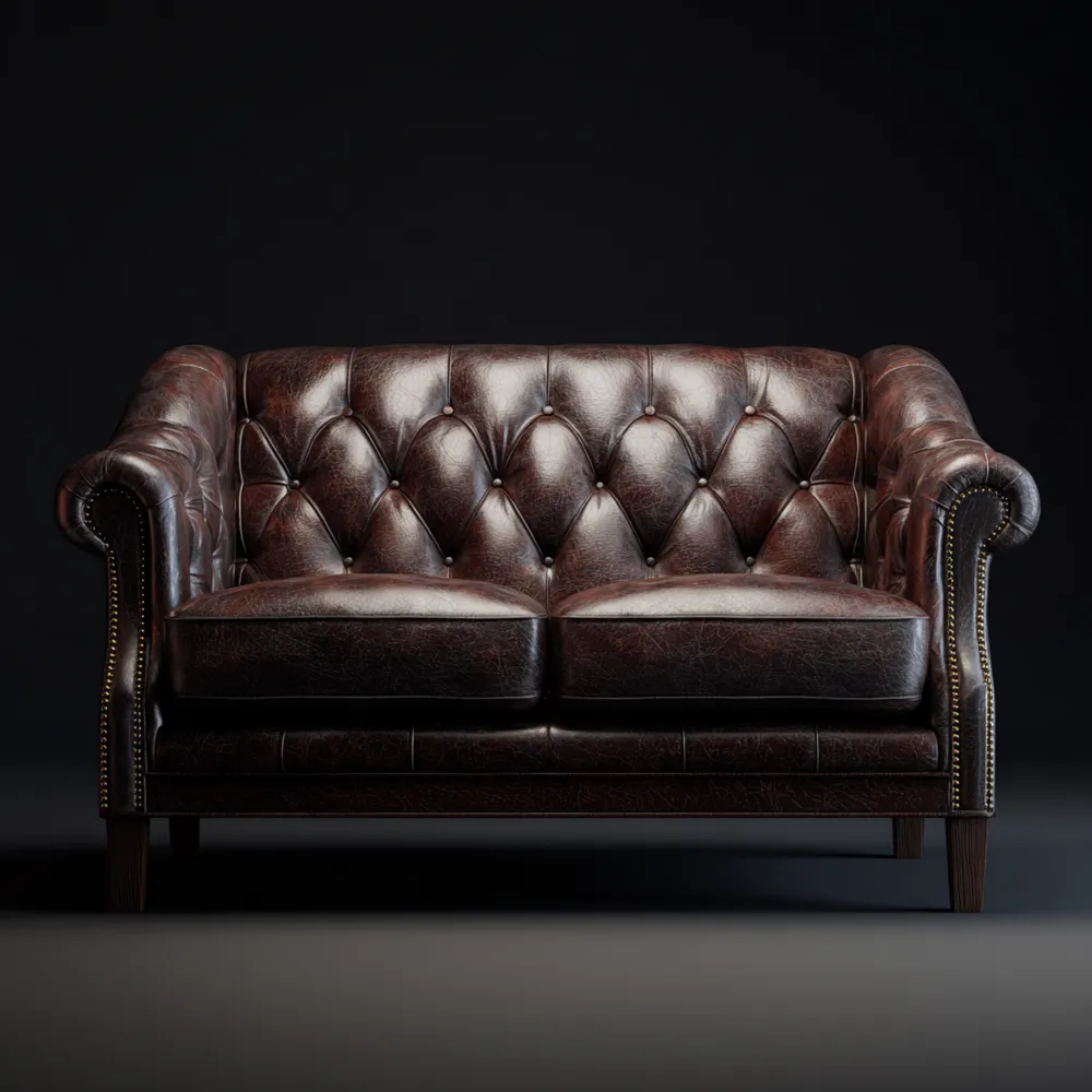 Canapé 2 places en Cuir 160x90x85 cm - Marron - Design Classique