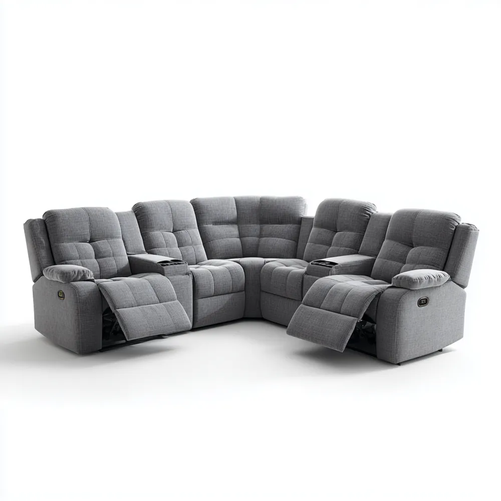 Ensemble de canapés modulaires Tissu 340x100x97 cm – Gris – Réclinables